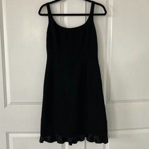 Simple Black Sheath with Ruffled Satin Trim